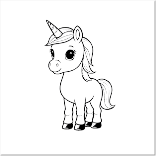 Cute Baby  Girl Horse Animal Outline Posters and Art